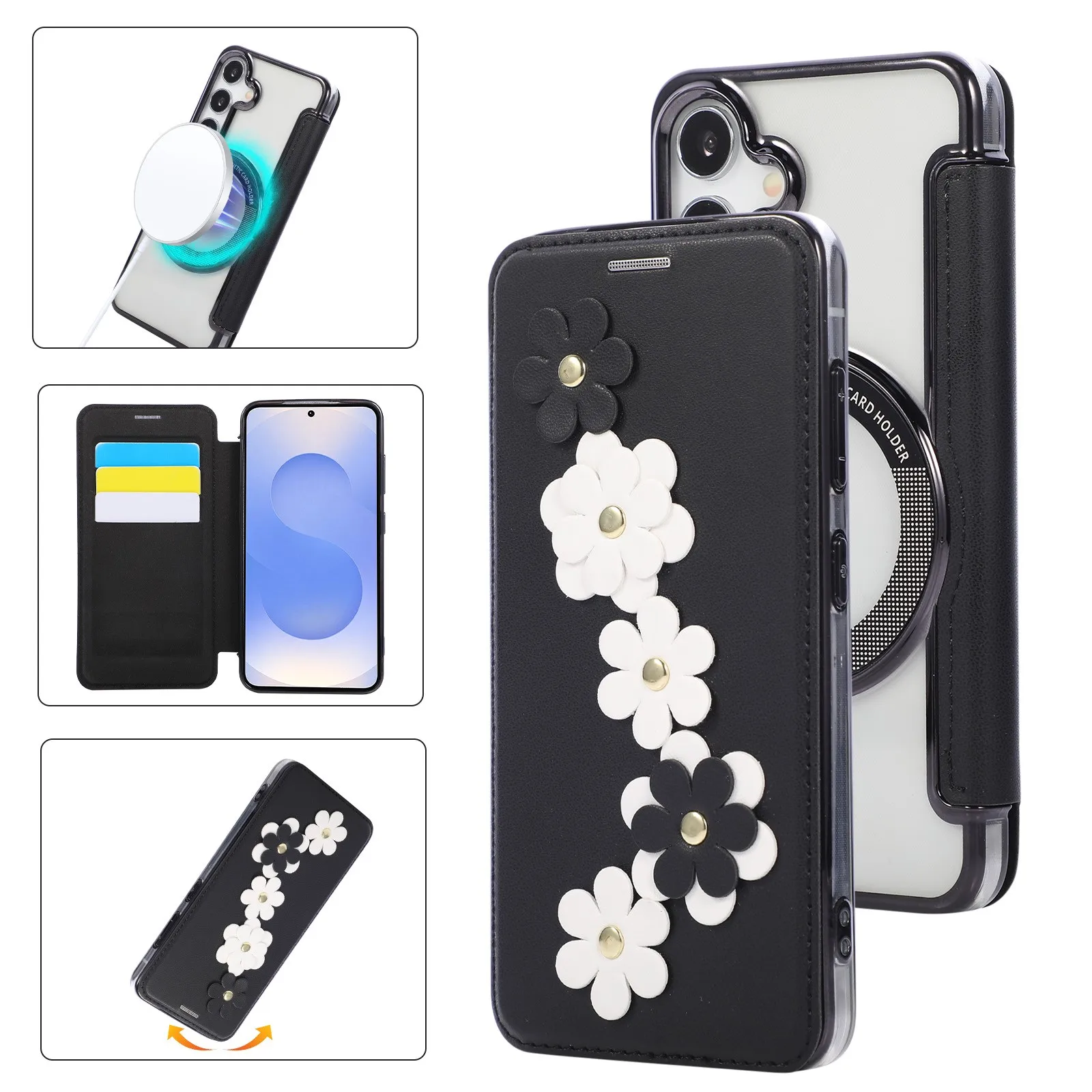 RFID Leather Wallet Phone Case Magnetic for Magsafe For Samsung Galaxy S25 Ultra S24 S23 S22 Plus Mobile Cover