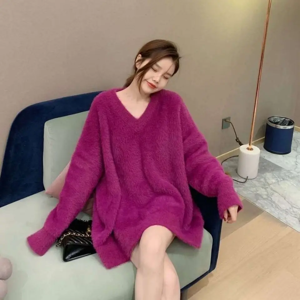 pink top winter clothes women clothing 2023 new arrivals v-neck pullovers long sleeve vintage sweater knitwears korean fashion