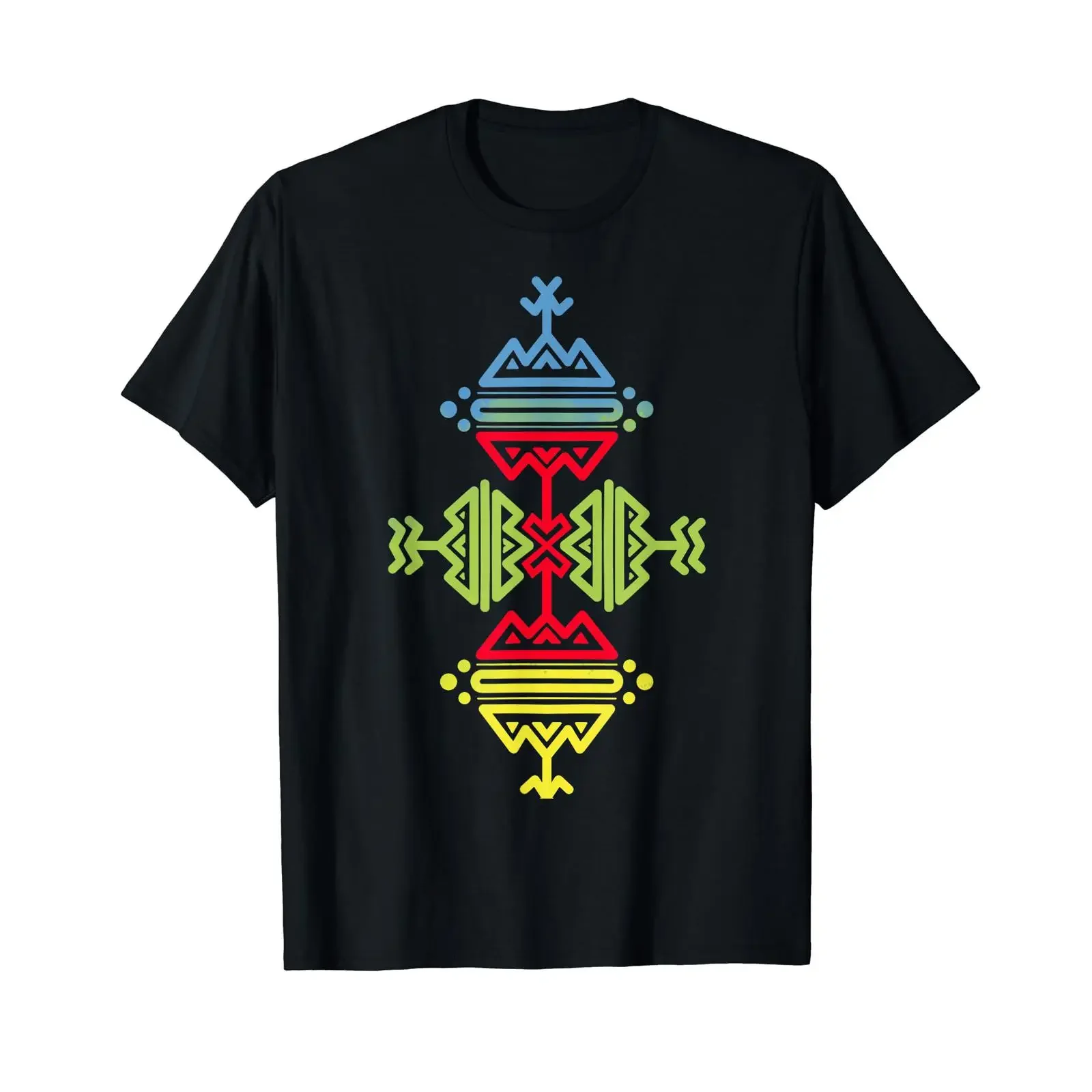 Amazigh Symbol Pattern with Vivid Flag Colours T Shirt black vintage Washed fashion streetwear Slightly Versatile Comfortable