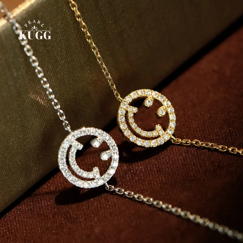 Pulsera KUGG 100% de oro blanco/amarillo de 18K, elegante pulsera con forma de sonrisa y diamantes naturales reales para mujer, regalo de aniversario.