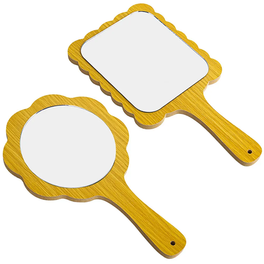 قطعتان من المرايا الخشبية المحمولة باليد، مرآة سفر صغيرة خفيفة الوزن للمكياج، محمولة للاستخدام المنزلي والصالون #4