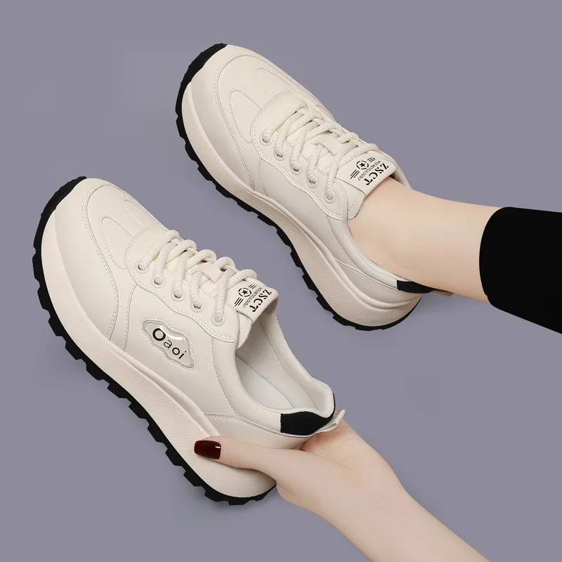 

Leather Flat Shoes Women's Spring Autumn Lightweight Casual Sports Respiratory Soft Bottom Fashion Board Shoes Mesh Lined