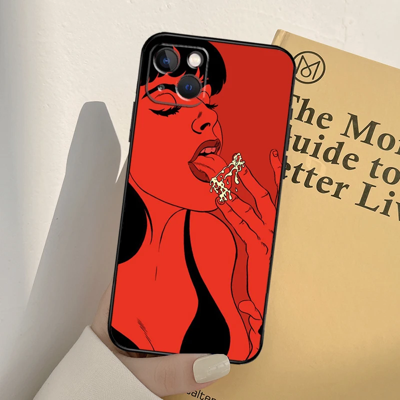 مثير سيدة أحمر الشفاه الفتيات قضية الهاتف آيفون 17 16 15 14 13 11 12 برو ماكس mini XR 16e 15 16 زائد 17 الهواء غطاء كامل #4