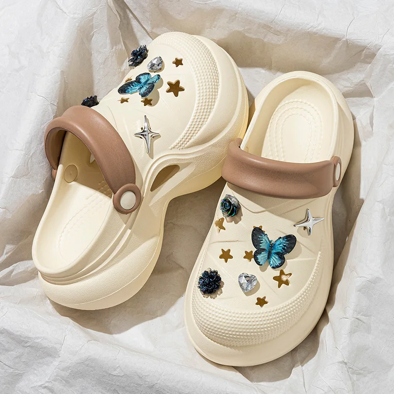 

Platform high-heeled sandals women's hole shoes wear one-word beach home sandals women's shoes