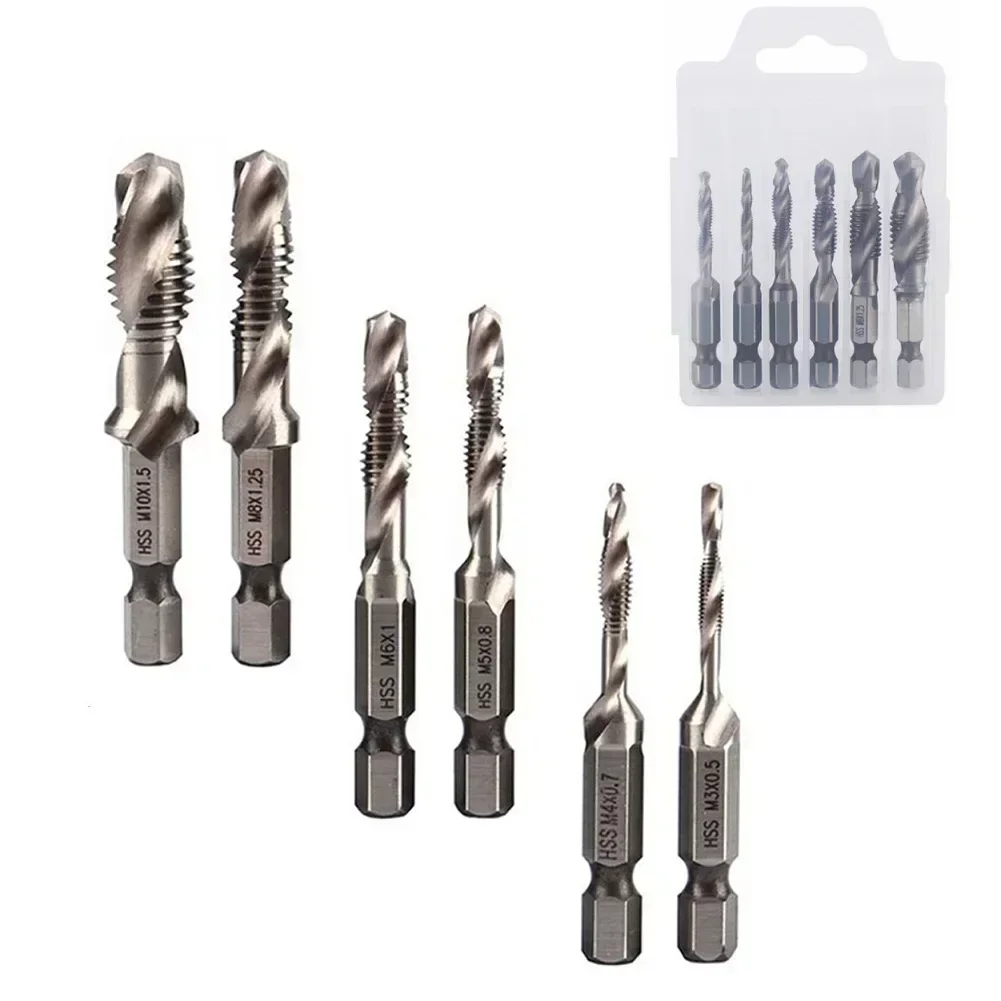 Hot Sale 1PC High Strength Titanium Plated Tap Drill Bit Hex Shank HSS Threaded Bit Screw Machine Compound Tap M3-M10