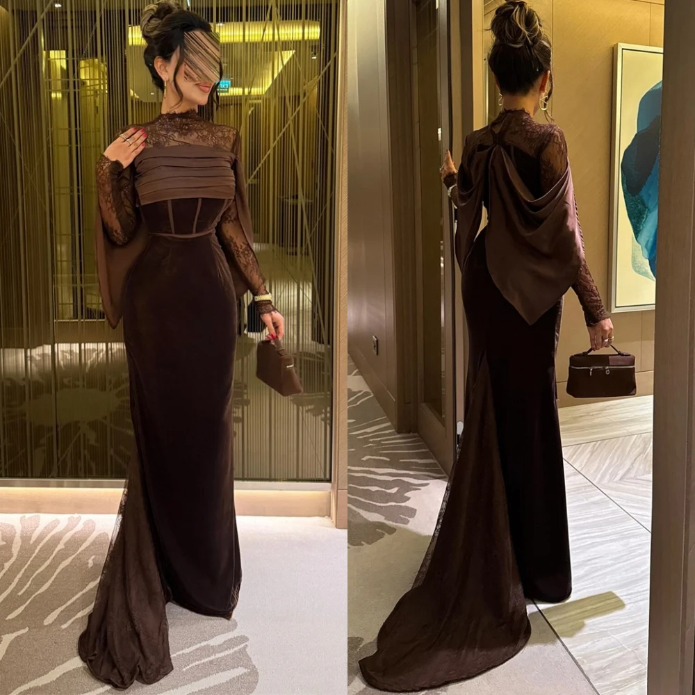 

Customized Luxury Jersey Evening Dress Sparkly O-Neck Lace Mermaid Prom Dresses Classic Court Train Special Occasion Gowns