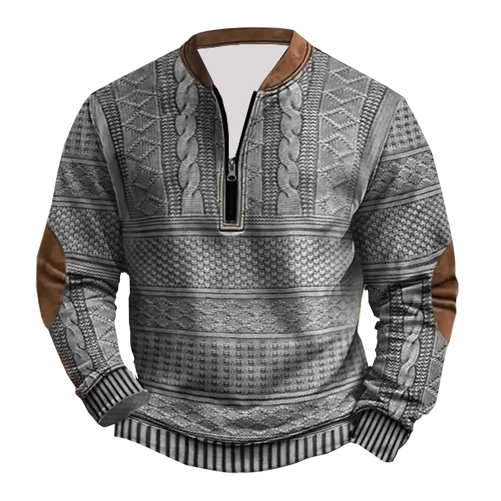 American Blockbuster Men's Fleece Loose 3D Printed Western Denim Long Sleeve Zipper Sweater  Hoodie