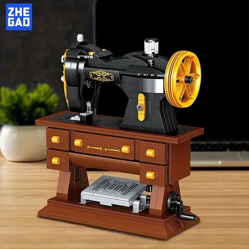 633PCS Retro Sewing Machine Buidling Blocks Model with Rotating Handwheel as Birthday Gift Home Decoration for Children Adults