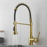 Brushed Gold Spring Kitchen Faucet Grey Brass Crane For Kitchen Deck Mounted  Water Sink Tap Sink Faucet Mixer Kitchen Faucet