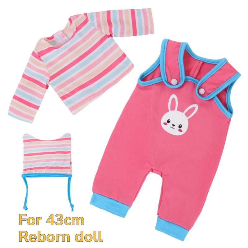 

Soft 2 Styles Bunny Doll Outfit Striped Floral Set for 18 Inch Reborn Dolls Girls Play House Dress Up Holiday Present Toys