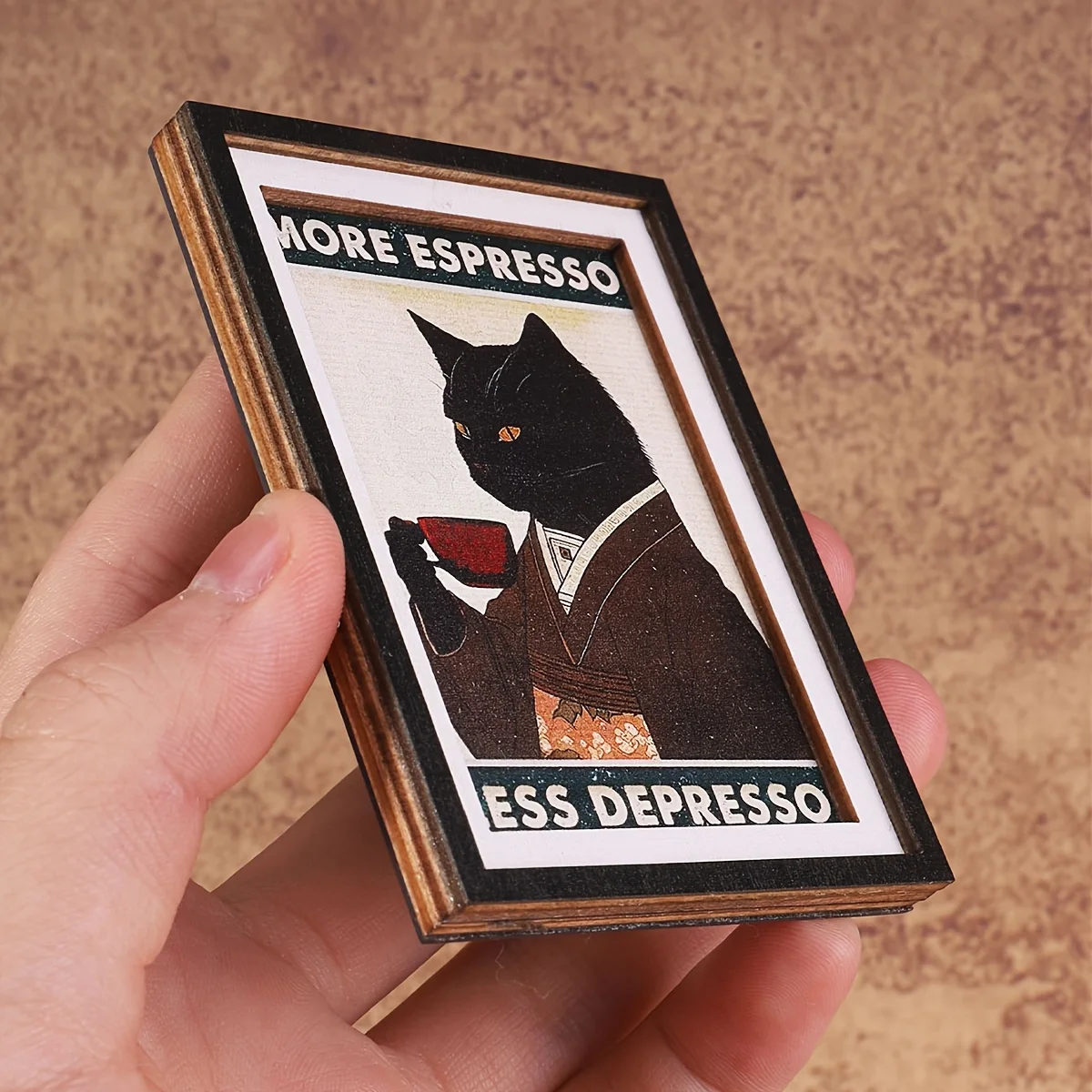 Humorvoller Schwarzer Katzen-Kaffee-Zitat-Magnet, Retro-Gerahmte Kühlschrankdekoration für Kaffeeliebhaber & Katzenliebhaber – Detail 8