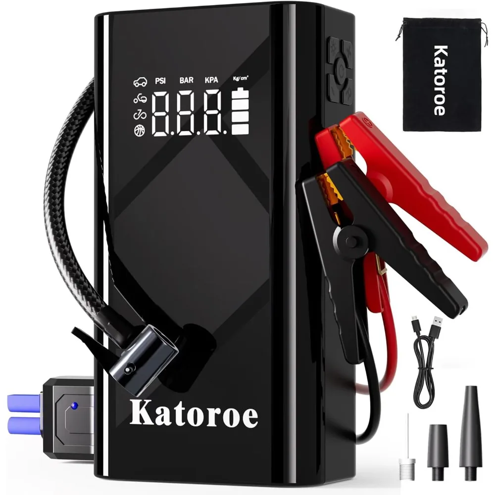 Jump Starter مع ضاغط هواء، بطارية سيارة محمولة 4000 أمبير (9.0 لتر غاز/7.0 لتر ديزل)، منفاخ إطارات 150 رطل لكل بوصة مربعة 12 فولت