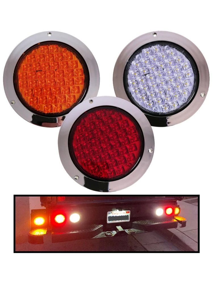 2Pcs 12V 24V Trailer Taillight LED Tractor Rear Light Truck Brake Light Turn Signal Reversing Lights For Cars Chrome Round