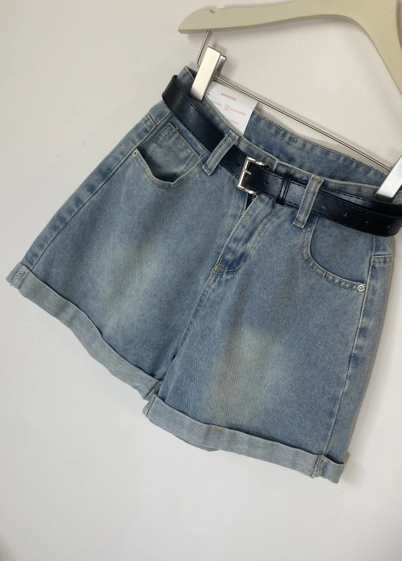 Pantalones cortos de mezclilla bordados con letras de verano, bordes enrollados, cremalleras, pantalones vaqueros cortos para mujer, pantalones cortos de mezclilla femeninos versátiles básicos de moda informal