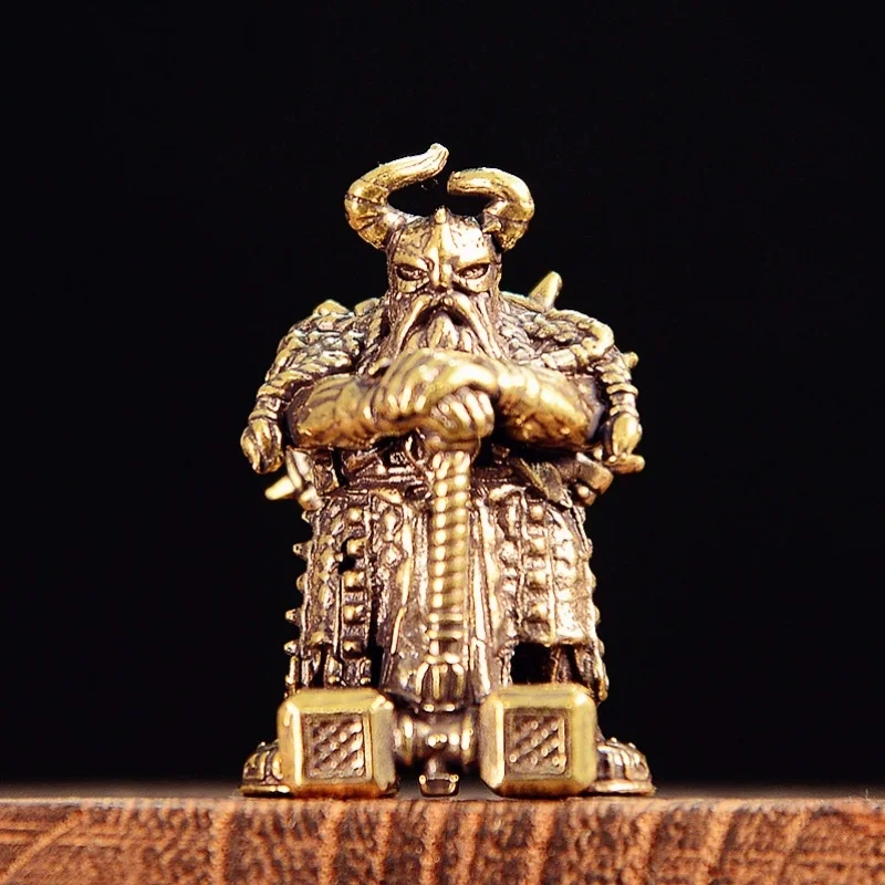 Handmade Solid Brass Northern Divine Hammer God Figurine Myth Statue Collectible Sculpture Desktop Ornament Home Office Decor