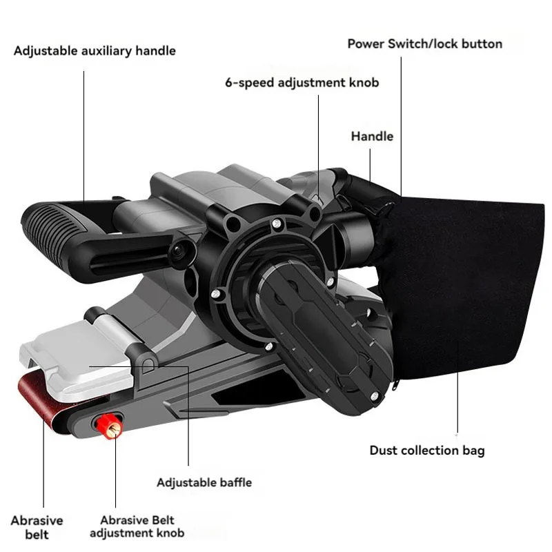 

Electric Belt Sander For Wood Adjustable Speed Power Sander Woodworking Polishing Machine 1200W 220V