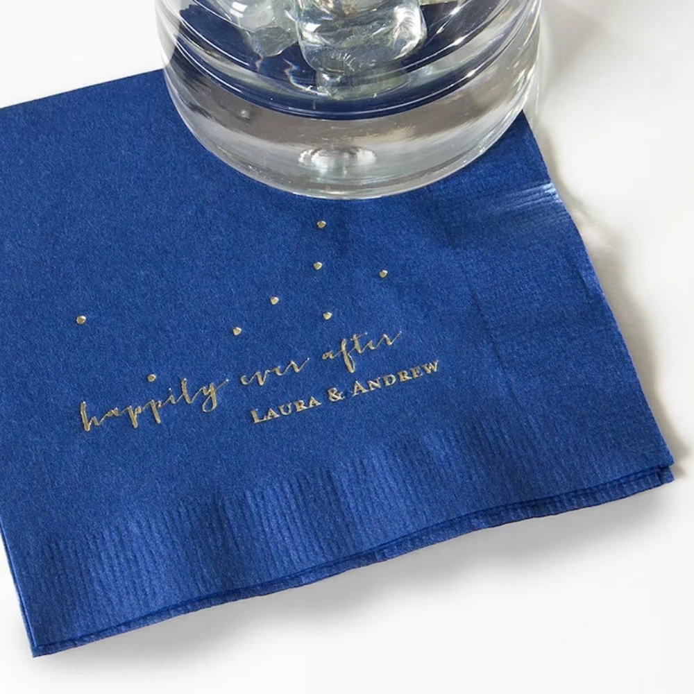 

Custom Wedding Cocktail Napkins,Foil Printed Napkins, Happy Ever After, Birthday Party Decor, Favors, 50Pcs