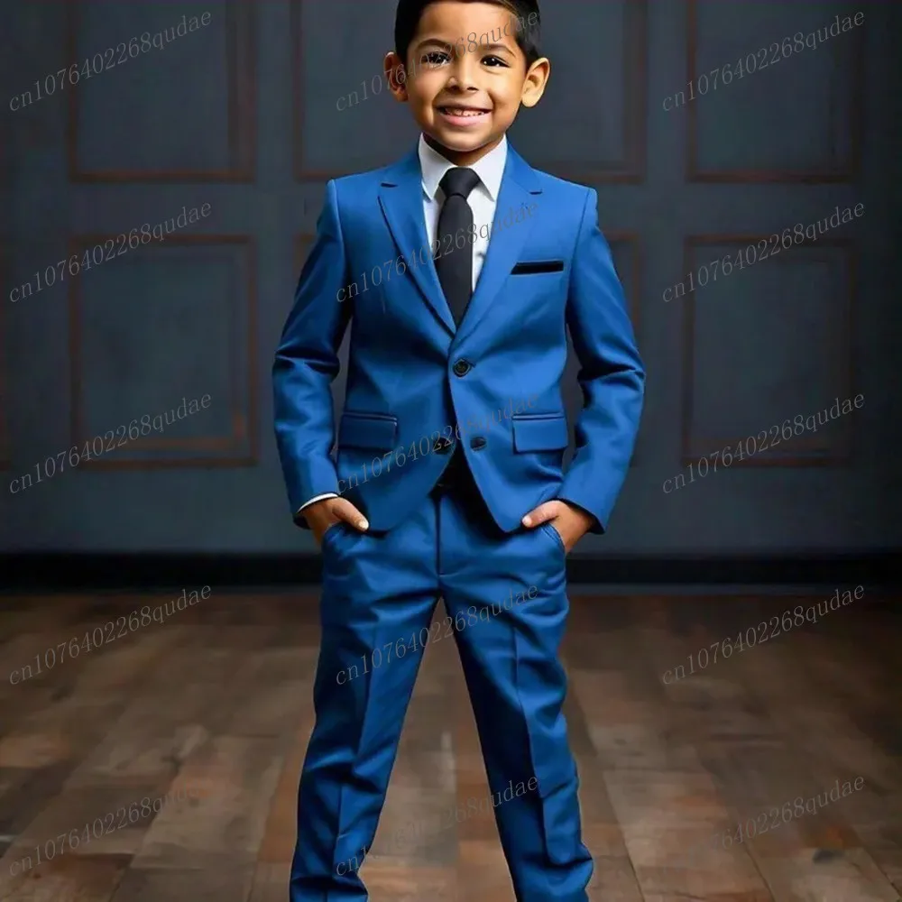 New Blue Boy's Suit Formal Occasion Kids Tuxedo Toddler Children Clothes Boys Attire 2 Piece Set Jacket Pants 2-13 Years