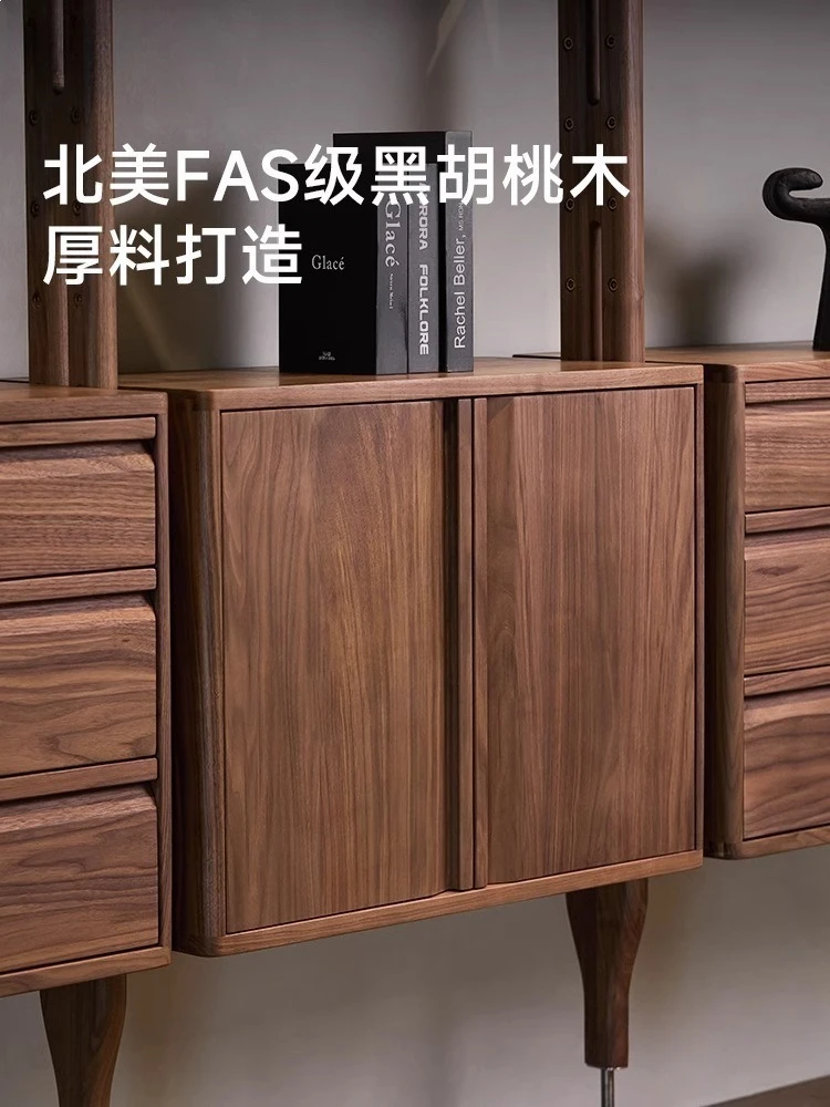 Black walnut combination bookcase storage system All solid wood partition entrance bookshelf