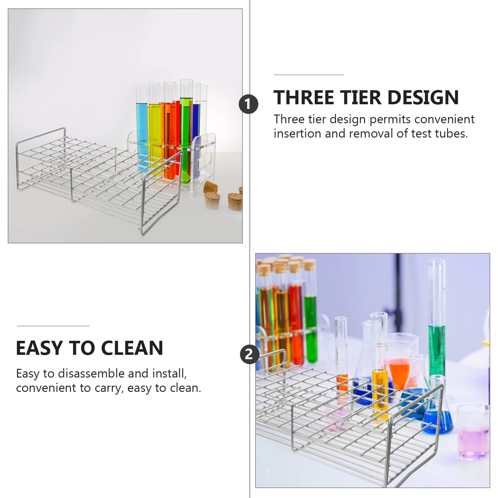 

1pc Square Hole Tube Rack 50 Holes Stainless Steel Test Tube Holder Lab Container Holder Scientific Supply Teaching Equipment