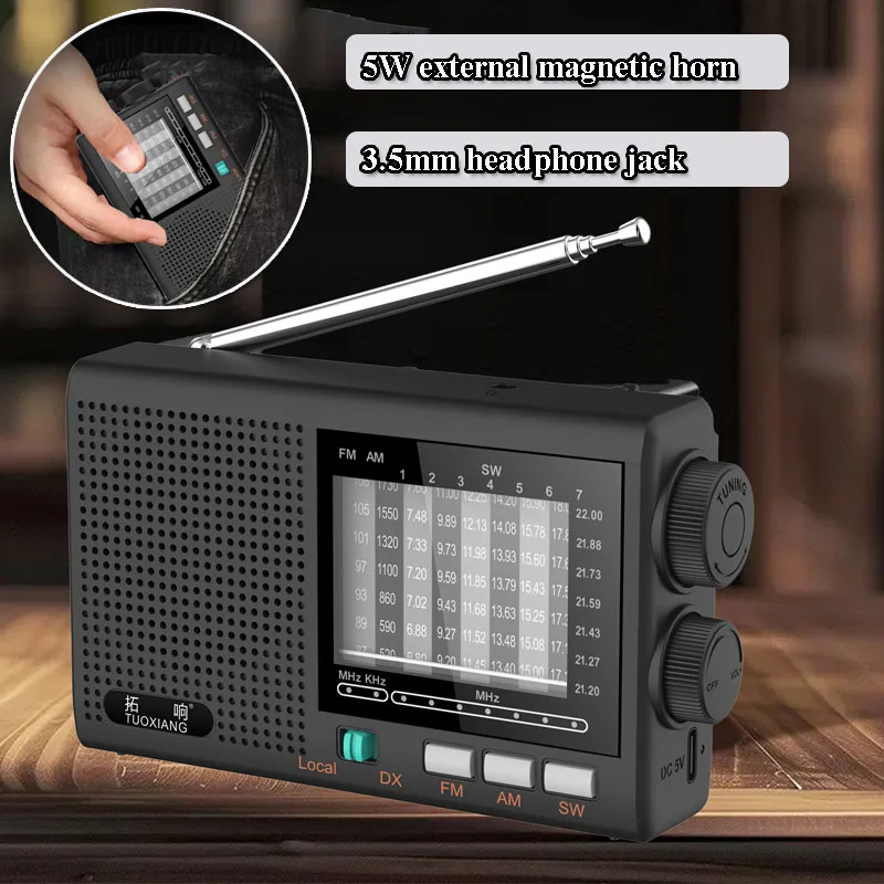 Mini Full Band Radio Classic Roller Tunning FM AM SW Radios Built-in Large Speaker Clear Frequency Window Support 3.5mm Headset