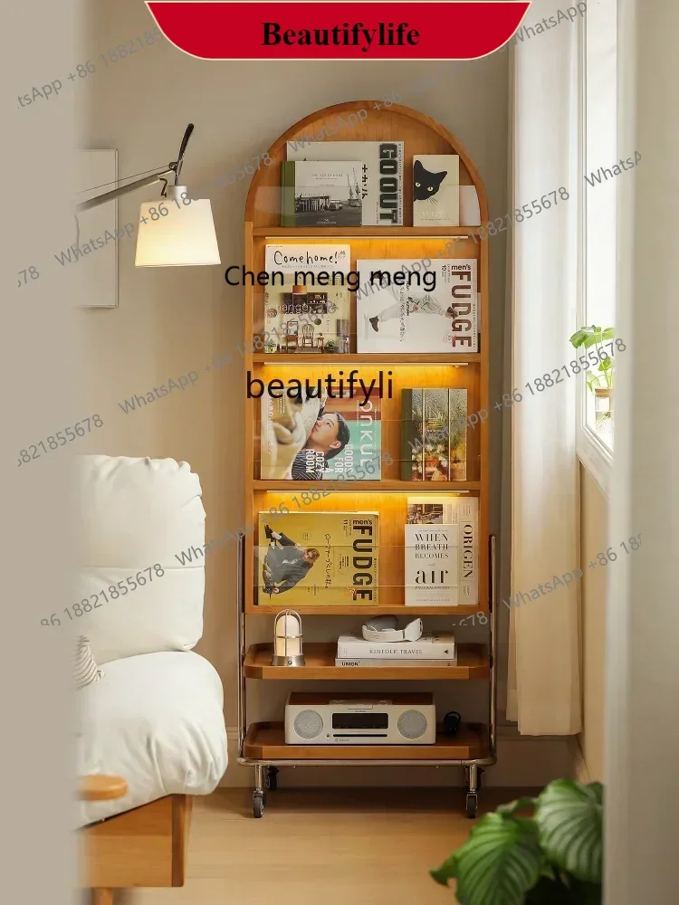 G153  S Nordic Solid Wood Magazine Rack Newspaper Bookshelf Storage Simple Storage Full Body Mobile Dressing Floor Mirror home d