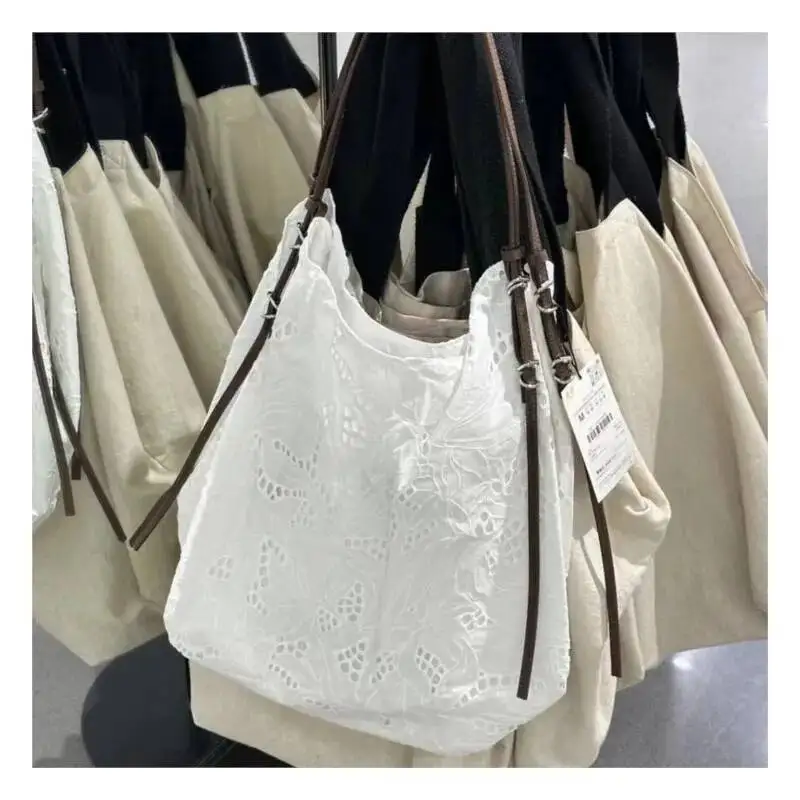 Bloom Lace Fairycore White Shoulder Women Haruku Large Capacity Casual Tote Bag Handbag Female Retro Y2k Bags Aesthetic