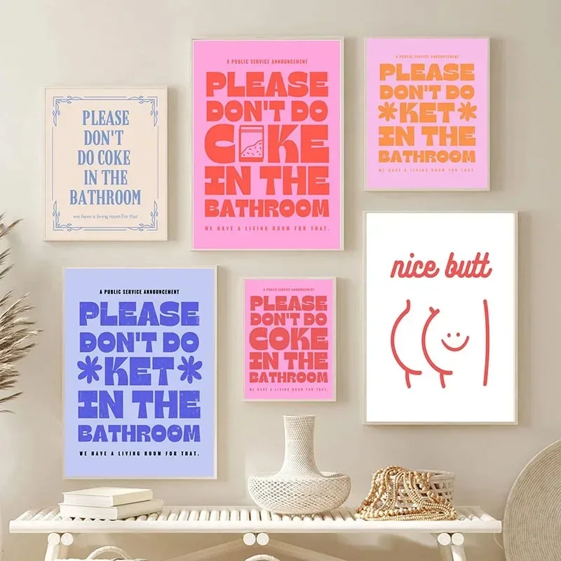 Canvas Painting Funny Colorful Nice Butt Wall Art Please Don't Drink Coke in the Bathroom Art Poster Bathroom Decoration