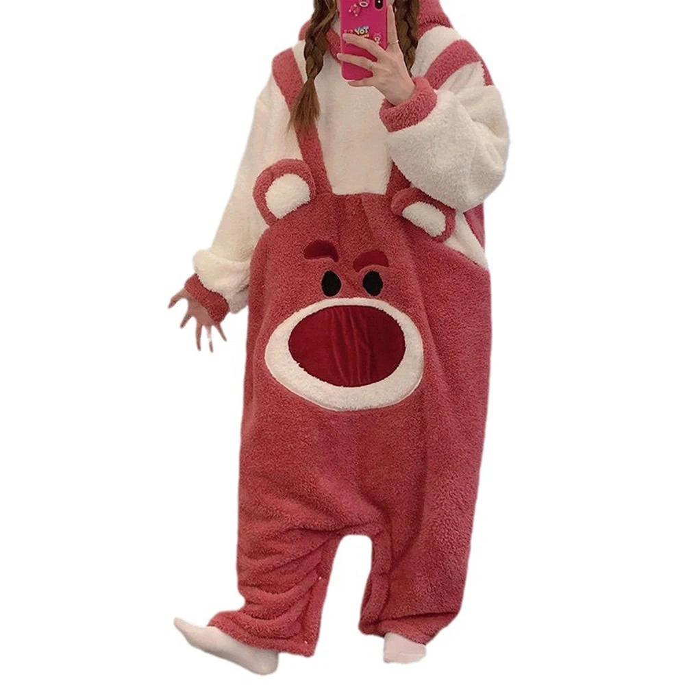 Inverno caldo flanella pigiama Anime tutina adulti animale pigiama Set donna uomo orso pigiameria Cosplay Halloween natale tuta