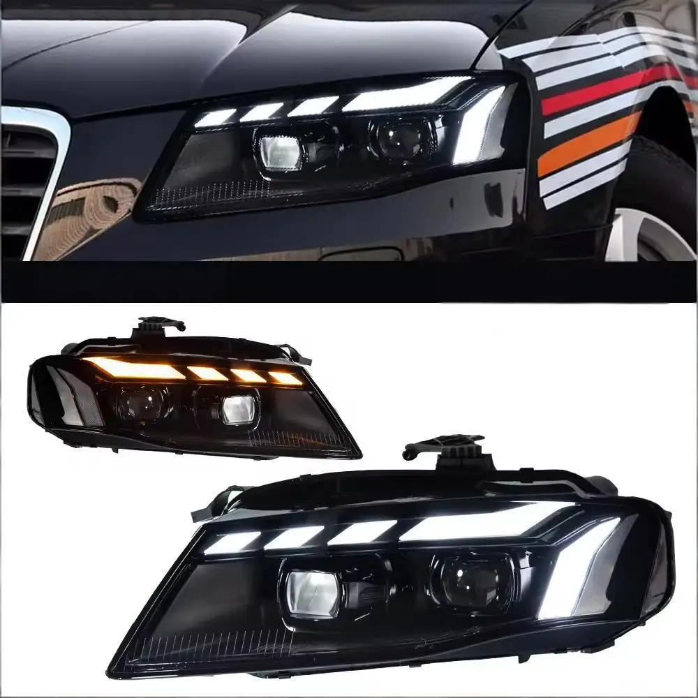 For 2008-2012 A4 B8 Headlight Assembly with One-Streak Blue Daytime Running Lights RS Style Lens LED 12V