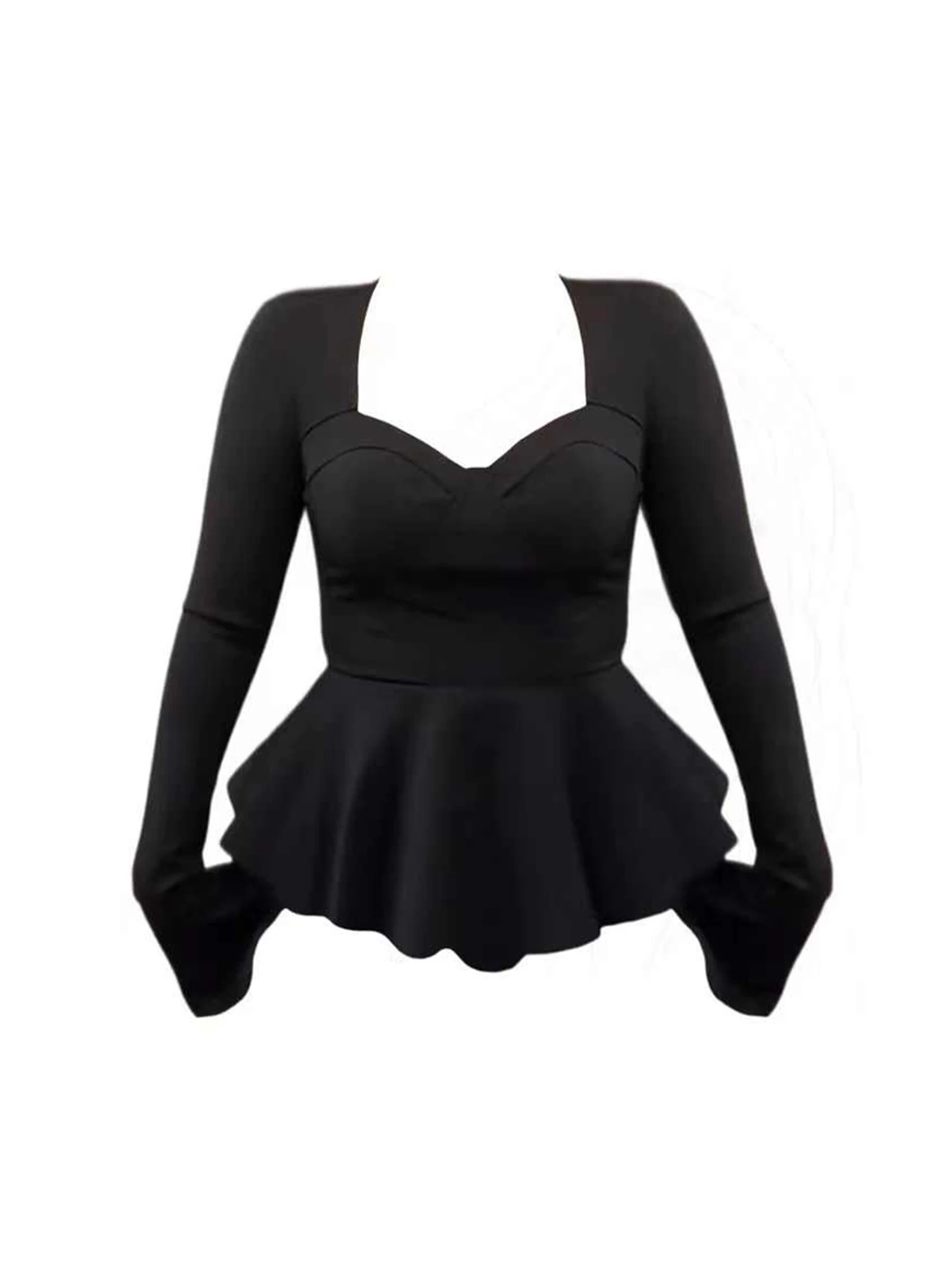 Women's Black Gothic Square Collar Shirts and Blouses Y2k Aesthetic Vintage Elegant 2000s Long Sleeve Shirt Clothes 2025 Autumn