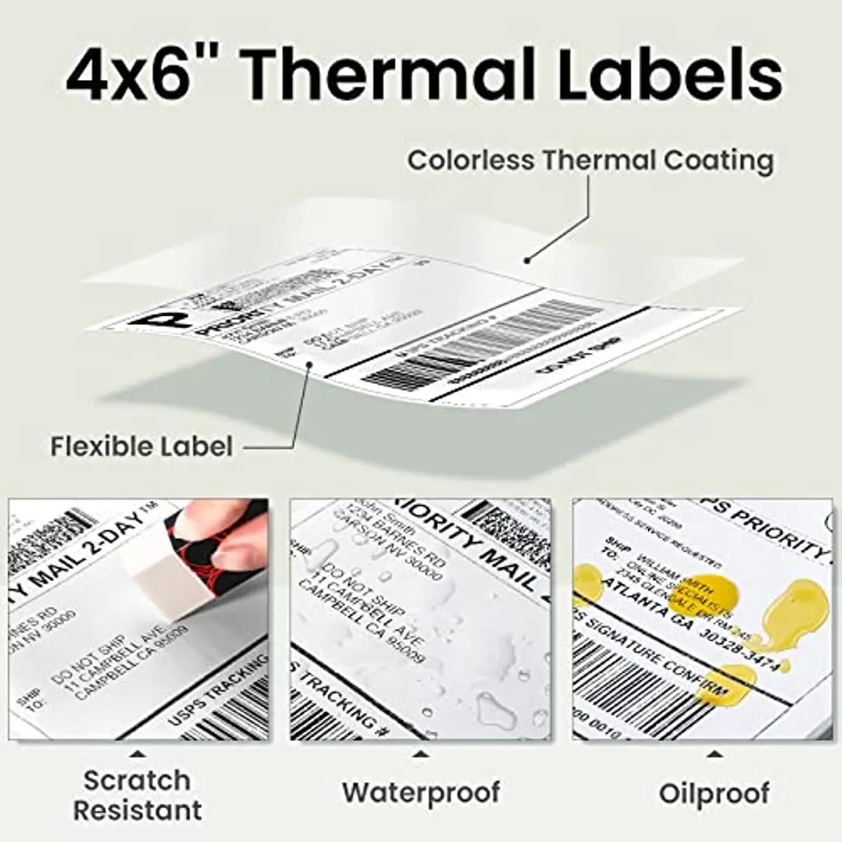 Phomemo 4x6 Thermal Direct Shipping Label 4\'\'x 6\'\' Fan-Fold Labels Use for D520 PM-241-BT Label Printer 1 Pack of 500 Labels