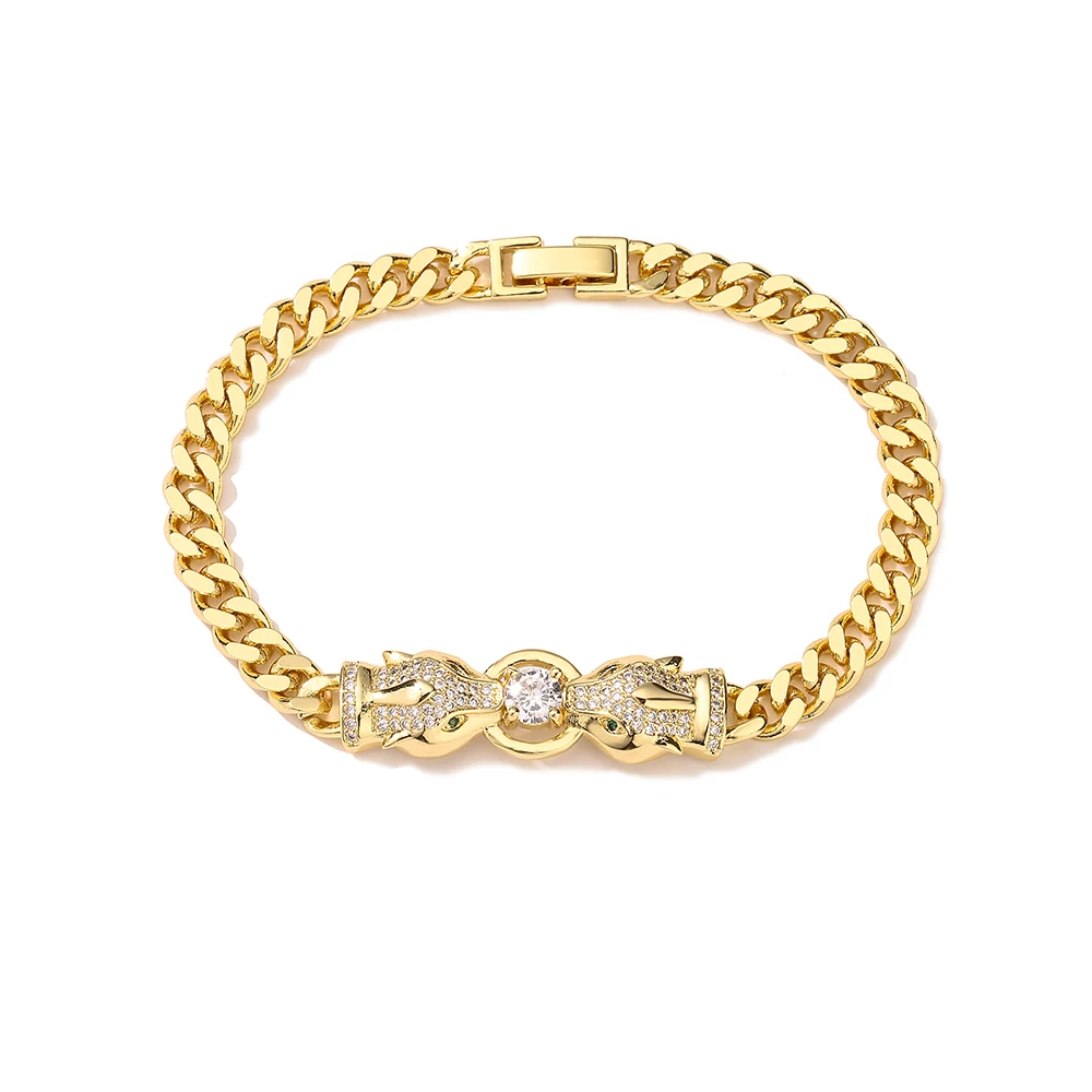 NEWBUY Fashion Gold Color Copper Wedding Jewelry 2023 Hot Sale AAA CZ Zircon Leopard Charm Bracelets For Women