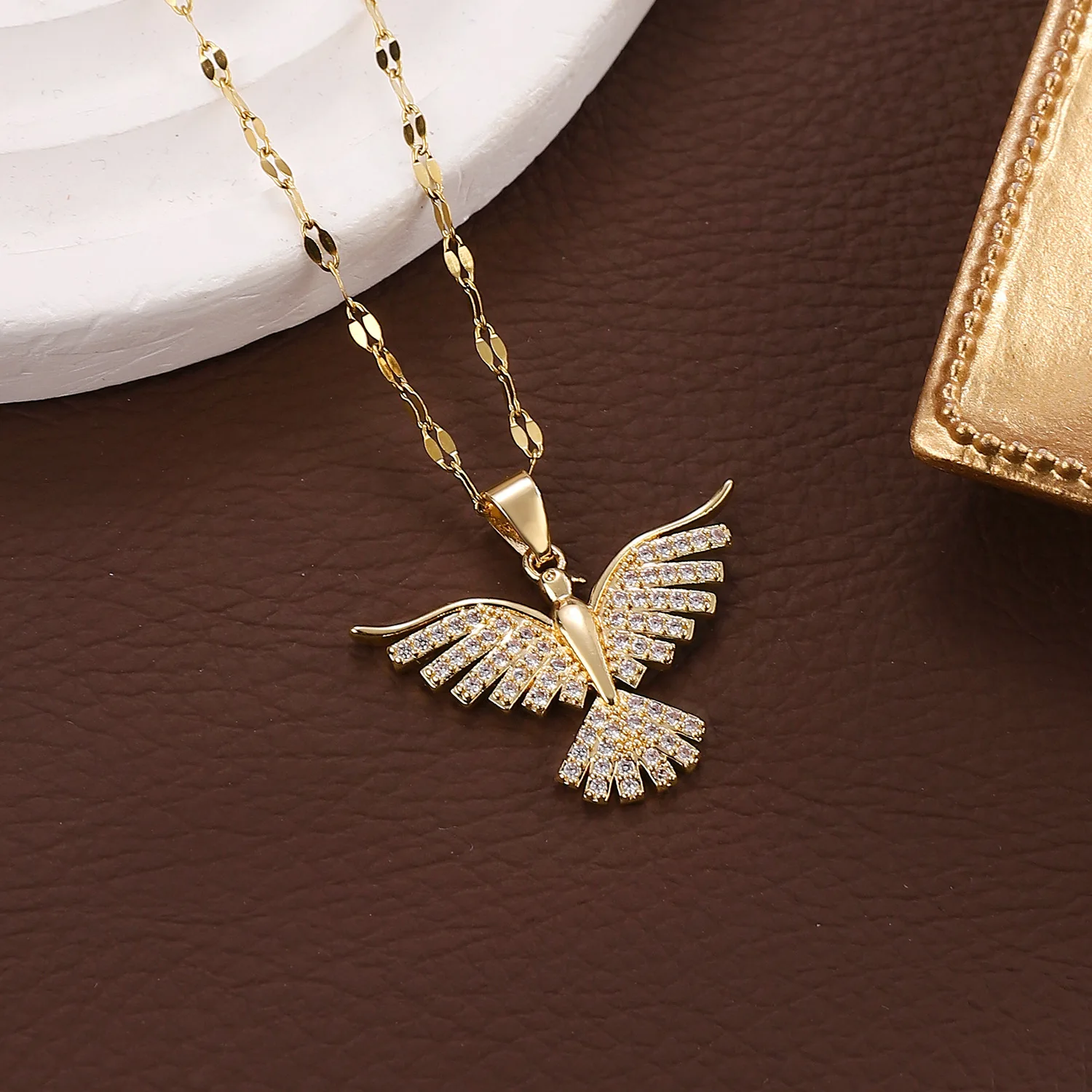 Light Luxury Cross-border Phoenix Wings Pendant Necklace Women, Gold Diamond Collarbone Chain Jewelry, Girlfriend Gift