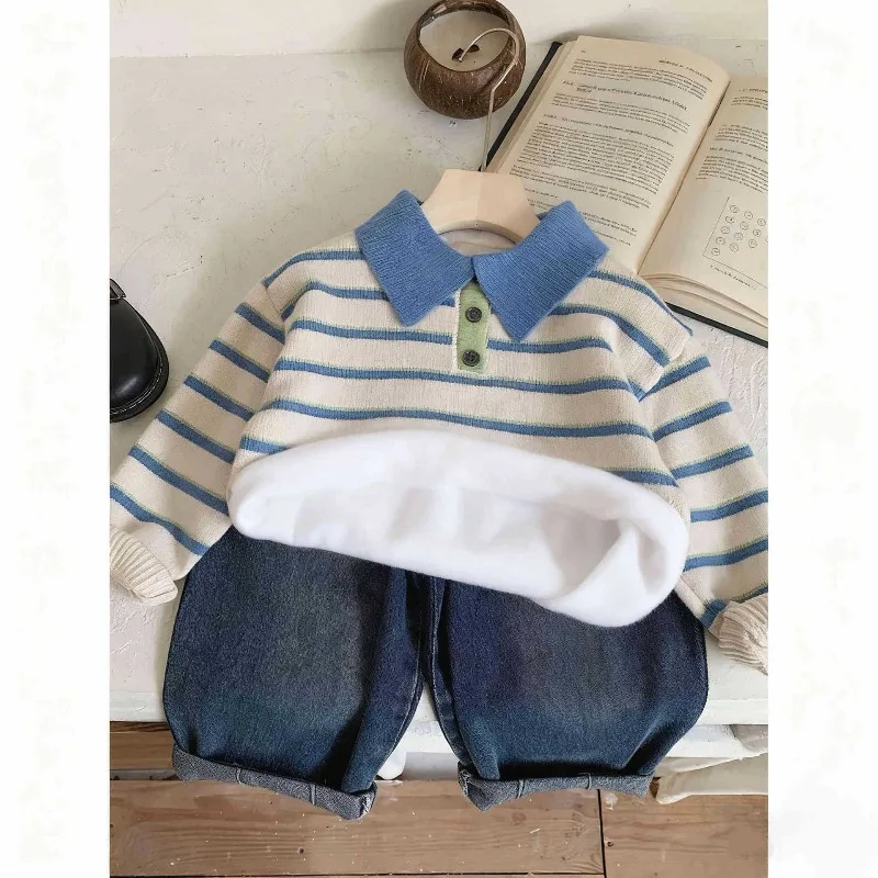 Bellbell Herbst Kinder Jungen Polo-Pullover 1-6 Jahre Jungen Pullover mit Umlegekragen Strickwaren Kleinkinder Jungen Gemütlicher Strick mit Langen Ärmeln – Detail 4