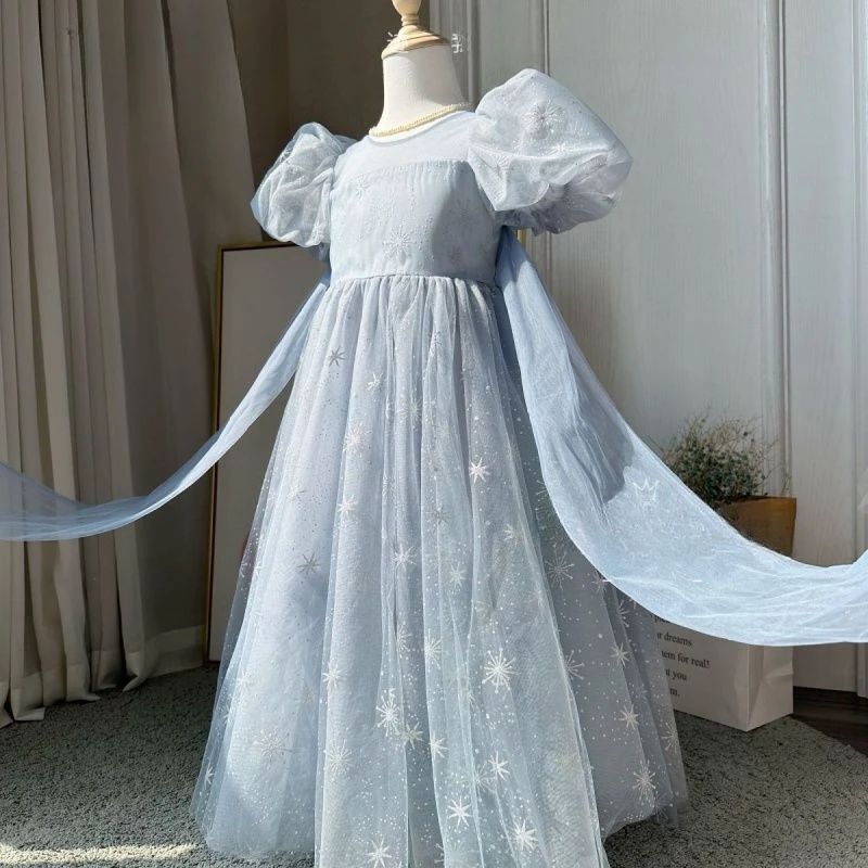 Girls Casual Dresses Snow Embroidery Gauze Princess Dress Kids Dresses for Girls Chinese Traditional Dress