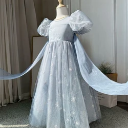 Girls Casual Dresses Snow Embroidery Gauze Princess Dress Kids Dresses for Girls Chinese Traditional Dress