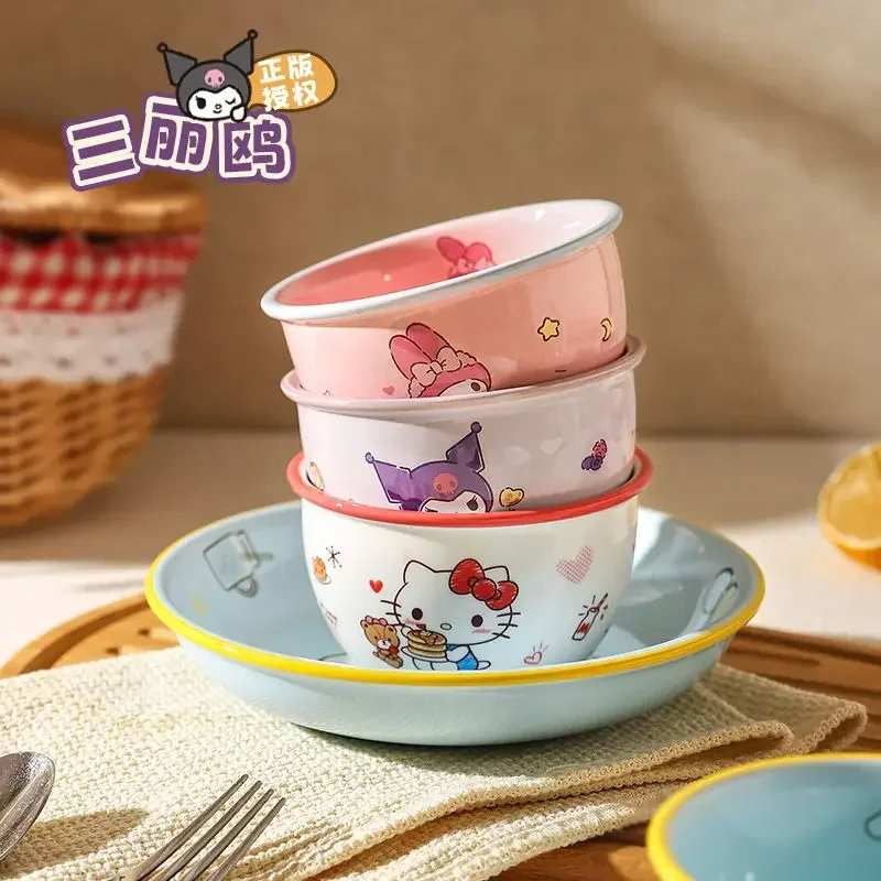 

Sanrio Hello Kitty Cinnamoroll Anime Kawaii Ins Ceramic Bowl Cute Cartoon My Melody Lovely Plate Cutlery Birthday Gifts Toys