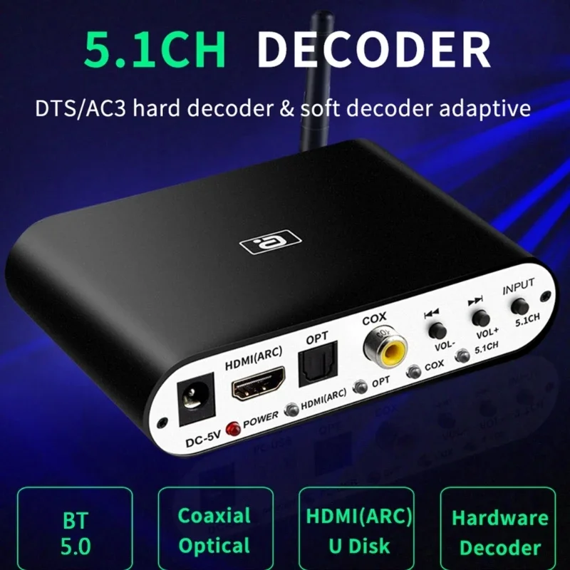 

DTS-Dolby 5.1 Bluetooth-compatible Receiver For Laptop/Headphone Converter AC3 For TV/Amplifier/Speaker