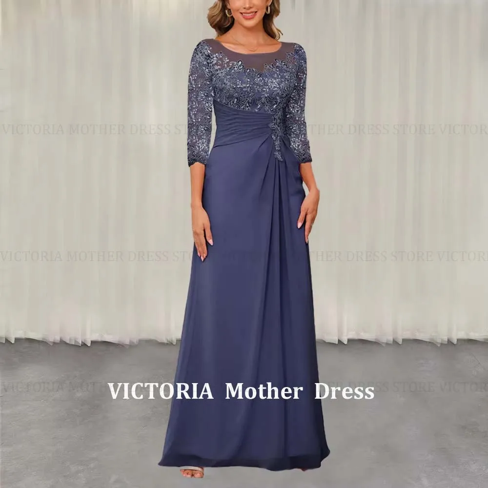

Элегантные синие платья VICTORIA для матери невесты 2026 года, фасон А-силуэт, с аппликациями, длинные вечерние платья для гостей на свадьбу и торжества