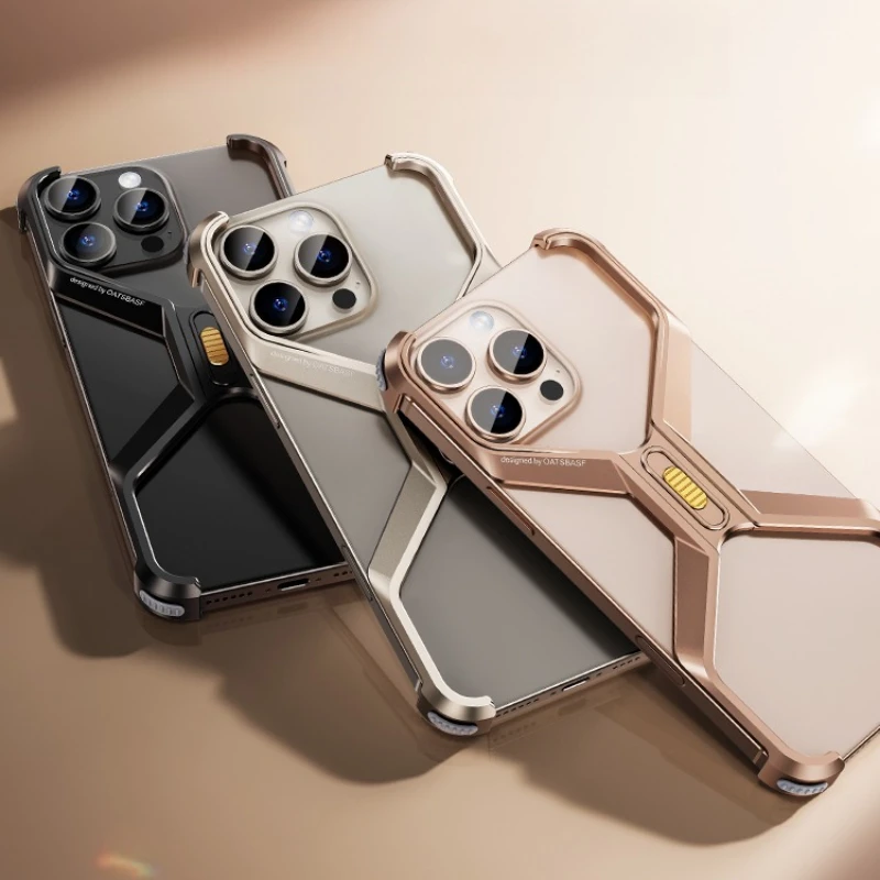 

Металлический безрамный чехол для телефона Oatsbasf для iPhone 16 Pro/Pro Max X-образный тонкий противоударный бампер из алюминиевого сплава, защитный чехол