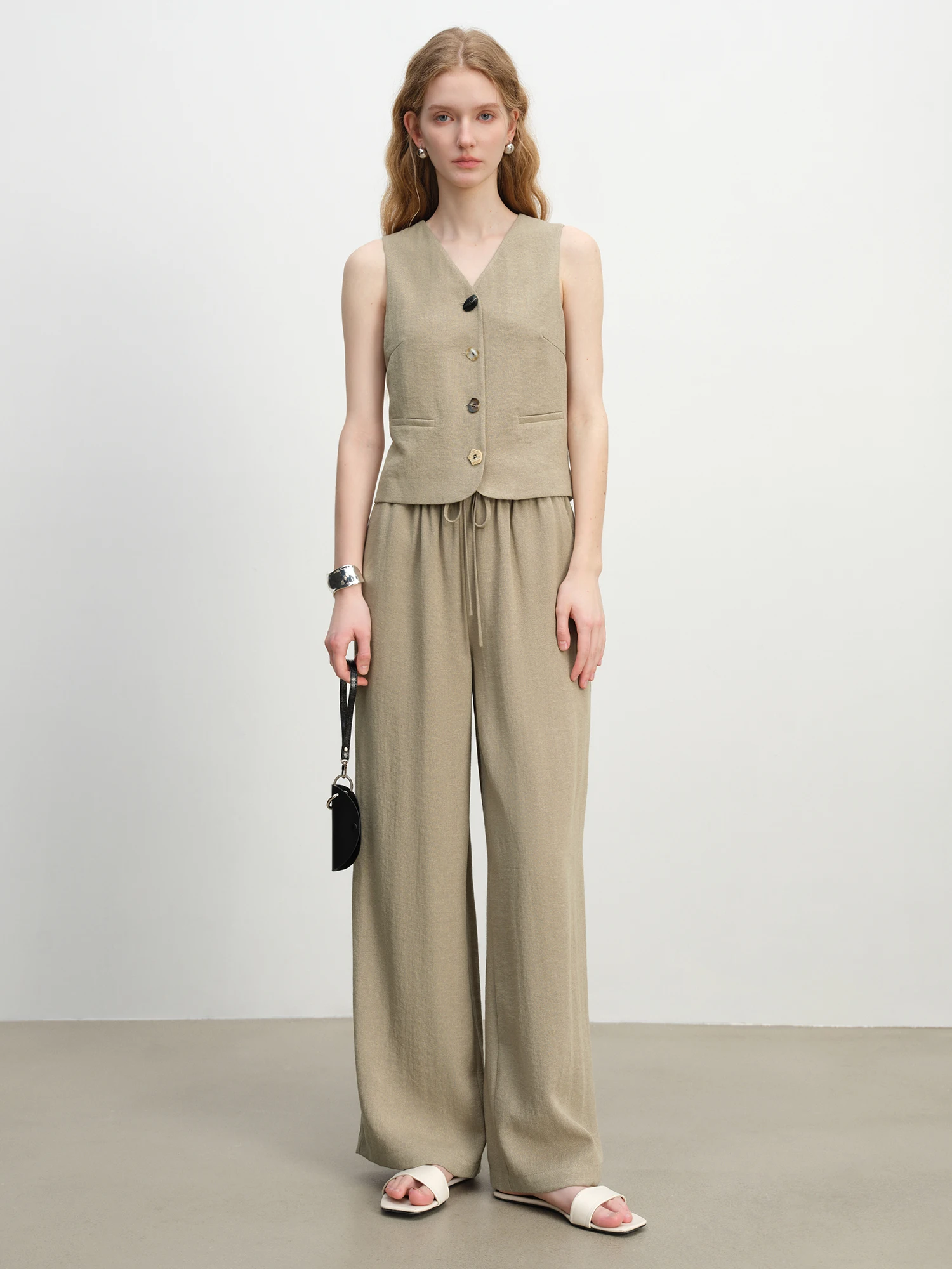 Ziqiao estilo antigo dinheiro colete calças de perna larga conjunto feminino 2025 verão novo temperamento high-end roupas de duas peças 25zq92278 + 25zq92272