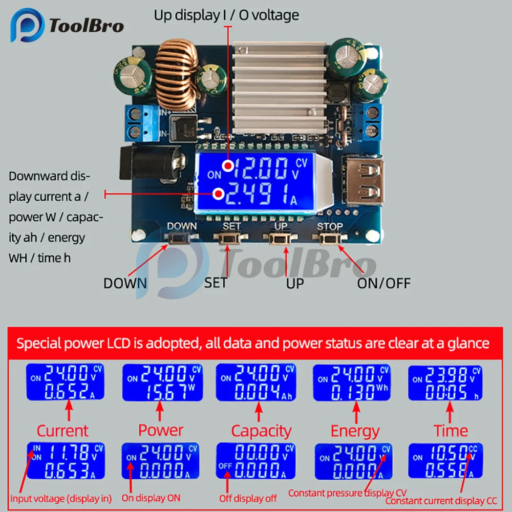 DC-DC DC 5-30V to DC 0.6-30V 4A 35W Step Up/Down Boost Buck CC CV Regulated Adjustable Power Supply Module Solar Charger