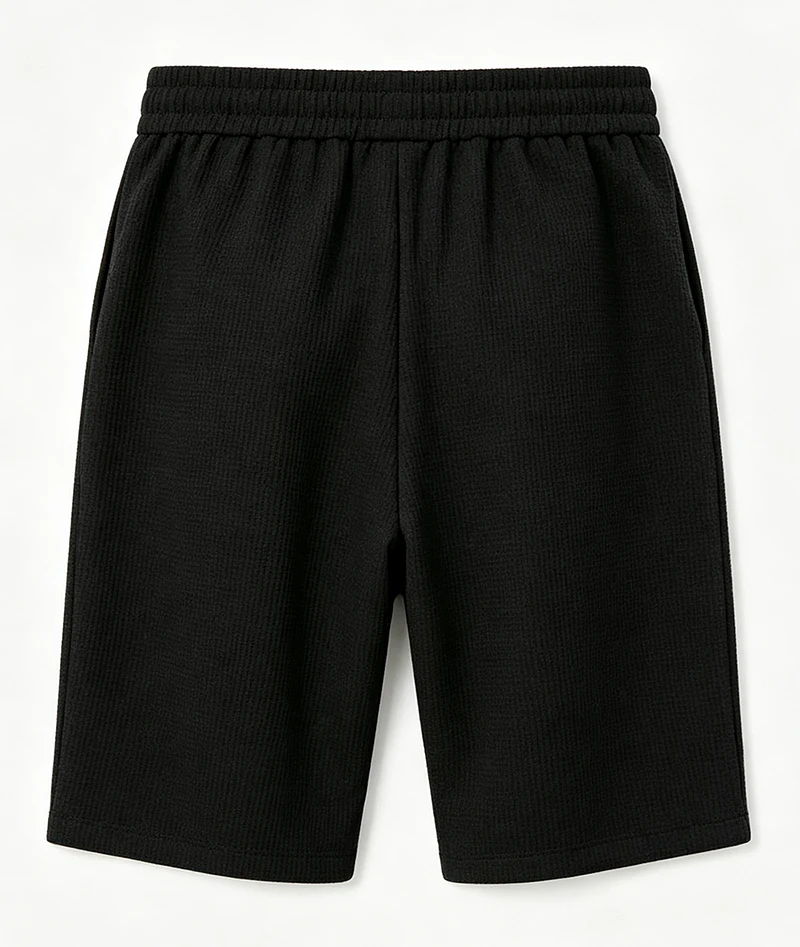 Herren Waffelstrick-Bermudashorts mit elastischem Kordelzug, lockerer Passform, Etikettendekor, für Outdoor, Reisen, Alltag, lässige knielange Shorts – Detail 9