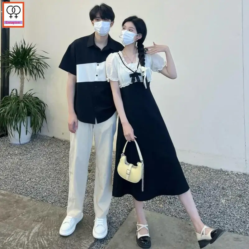 Matching Couple Clothes 2024 Holiday Honeymoon Summer Outfits Date Girls Boyfriend Female Male Lovers Cute Holiday Shirt Dress