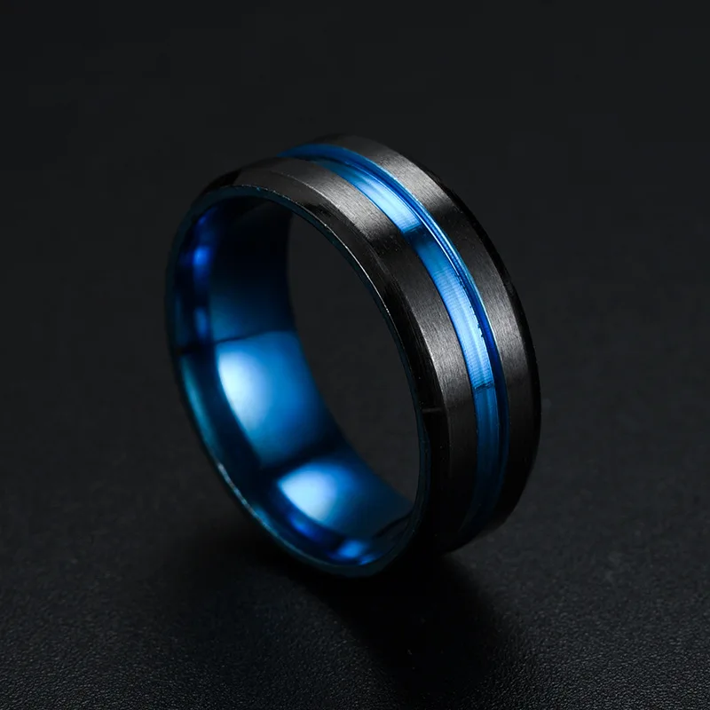 8MM Titanstahlring für Herren, schlichte Edelstahlringe, trendige Regenbogen-Rillenringe, Party-Schmuck, Accessoires, Geschenke – Detail 8