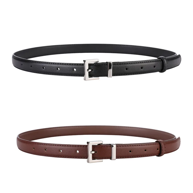 

Minimally Silver Buckle Leather Women's Belt with Luxurious Texture, Versatile Jeans and Trousers, Cowhide Thin Waistband Ins