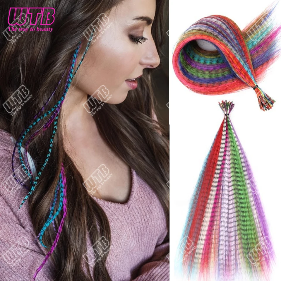 WTB Synthetic Hair Extensions 40cm Colorful Feather Zebra Print Suitable for Women and Girls to Wear During Events and Festivals