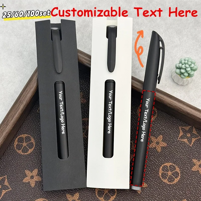 25/60/100 Sets Personalized Gel Pens with Paper Box Custom Logo Suitable for Office and Wedding Use Student Bulk Promotional Gif