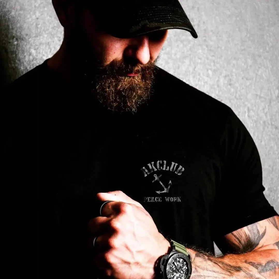 

American Macho Men's Printing New InsT T-shirt with Short Sleeves Loose Tactical Military Enthusiasts Round Collar Short Sleeves